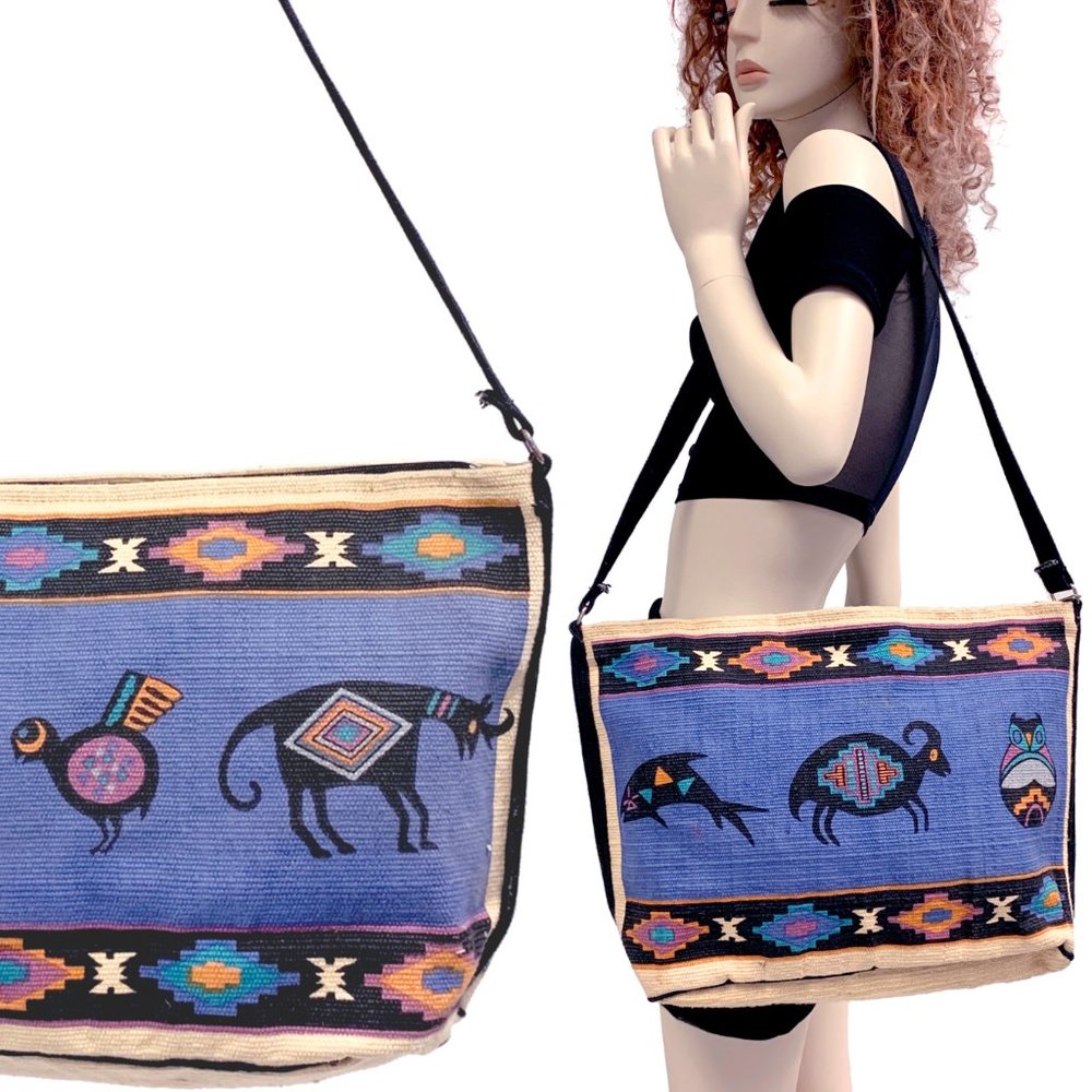 Vintage El Paso Saddle Blanket Vegan Cotton Huge Tote Purse Boho Festival 16x11